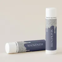 Chic Glam Silver Dripping Glitter Navy Blue Lip Balm