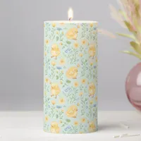 Cute Yellow Chicks and Flowers Pattern Pillar Candle