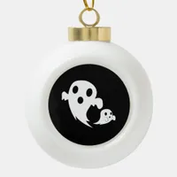 White Boo  Ceramic Ball Christmas Ornament