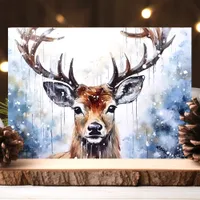 Watercolor Reindeer in Snow Holiday Card