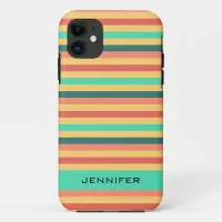 Modern Bright Warm Orange Aqua Stripe Patterned iPhone 11 Case