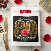Elegant Gold 80th Birthday Red Rose Floral Black Favor Bag