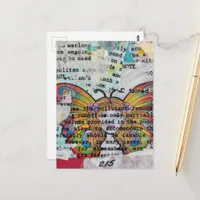 Hippie Butterfly Woman Mixed Media Collage Postcard