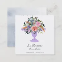 Modern Watercolor Floral Cake Stand Bakery Chef  Square Business Card