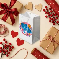 Romantic White Floral Blue Heart Medium Gift Bag