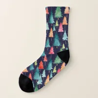 Christmas Trees Colorful Watercolor Patterned Socks