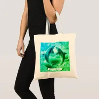 Monogram Blue & Green Dolphins Ocean | Tote Bag