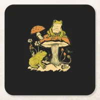 Frog Mushroom Cottagecore Aesthetic Goblincore Cut Square Paper Coaster