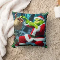 The Grinch steals Christmas under snowy trees Throw Pillow