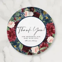 Burgundy Floral Thank You Baby Shower Gift Tags