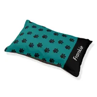 Teal Paw Print Pattern Custom Name Dog Pet Bed