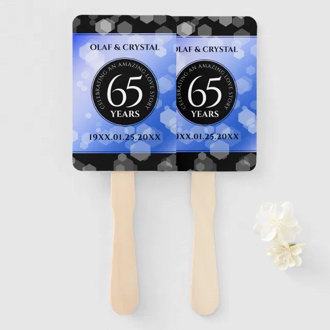 Elegant 65th Blue Sapphire Wedding Anniversary Hand Fan