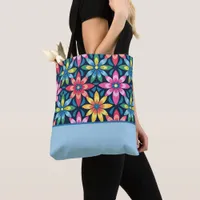 Vintage 60s Vibe Mod Daisies Color Block Tote Bag