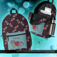 Love Note: Doodle Heart Music Lovers Name Teal Printed Backpack