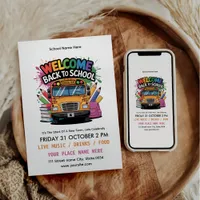 Back to School Party Kids Fun & Colorful Editable  Invitation