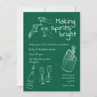 Fun & Modern Hand Drawn Green & White Xmas Party Invitation