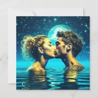 Ethereal Couple Kissing in Moon Water Reflection  Card