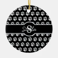 Paw Prints Glitter Silver Monogram Cat Dog Mom Ceramic Ornament
