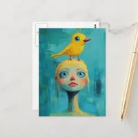 Whimsy with the Yellow Bird on Her Head Postcard