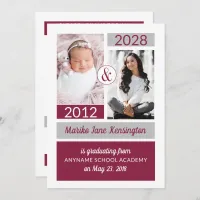 Burgundy School Colors Then and Now Graduation Invitation