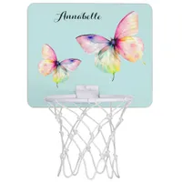 Delicate Pink Butterfly in Pastel Rainbow Colors Mini Basketball Hoop