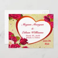 Roses & Heart Frame Save the Date Postcard