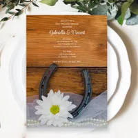 White Daisy Horseshoe Western Post Wedding Brunch Invitation