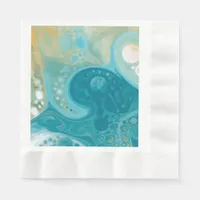 Ocean Blue Waves and Sandy Brown Fluid Art   Napkins