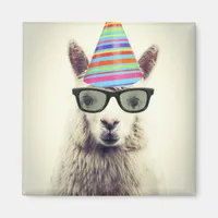Alpaca in Glasses and Party Hat Magnet