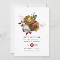 White, Burgundy and Gold Floral Wedding Save The Date