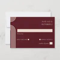 Burgundy Rustic Boho Arched Modern Wedding RSVP Card