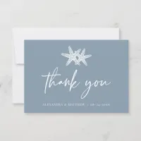 Dusty Blue Starfish Modern Script Beach Wedding Thank You Card