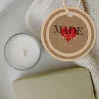 Made With Love Script Red Heart on Linen Texture Favor Tags