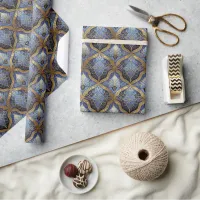 Blue Gold Christmas Pattern#31 ID1009 Wrapping Paper