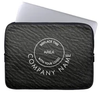 Simple Company Logo Name Black Faux Leather Effect Laptop Sleeve