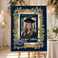 Navy Blue Rustic Wood Floral Photo Graduation Foam Board