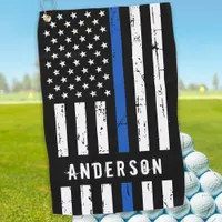 Personalized Police Flag Thin Blue Line Golf Towel