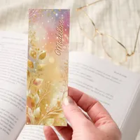 Gold Leaves and Sparkles on Peach Galaxy Backgroun Bookmarks