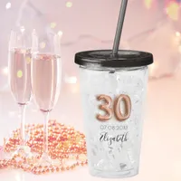30th birthday rose gold confetti name acrylic tumbler