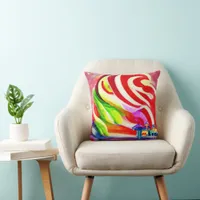 Santa Monica Pier swirly Candy AI Art Throw Pillow