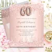 60th Birthday rose gold pink drips invitation