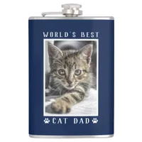 World's Best Cat Dad Paw Prints Photo Navy 8 oz Flask