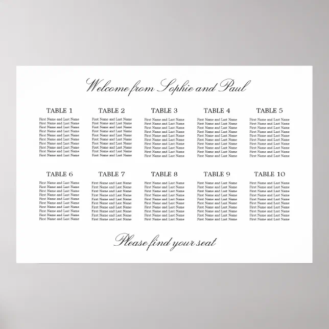 10 Table Elegant Minimalist Seating Chart