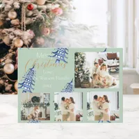 Sage blue Christmas Pagoda Trees 5-Photo  Holiday Card