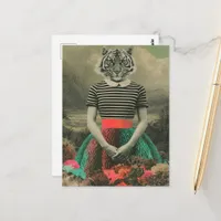 Retro Surreal Tiger in a Dress Fantasy Fashion Postcard