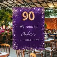 90th birthday purple sparkles welcome poster