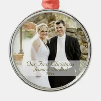 Our First Christmas Wedding Photo Keepsake Metal Ornament