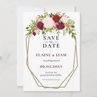 Burgundy Blush Gold Floral Monogram Wedding Save The Date
