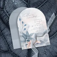 Calligraphy Floral Dusty Blue Arch ID771 Invitation