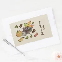 Cute hand drawn hedgehog in fall with leaves rectangular sticker